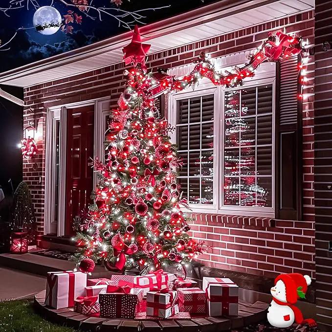 JMEXSUSS 2 Pack Red and White Solar Christmas Lights, Each 33FT 100 LED Solar String Lights Outdoor, Waterproof Solar Fairy Lights for Outside Christmas Decorations by GreenHaven Gardens