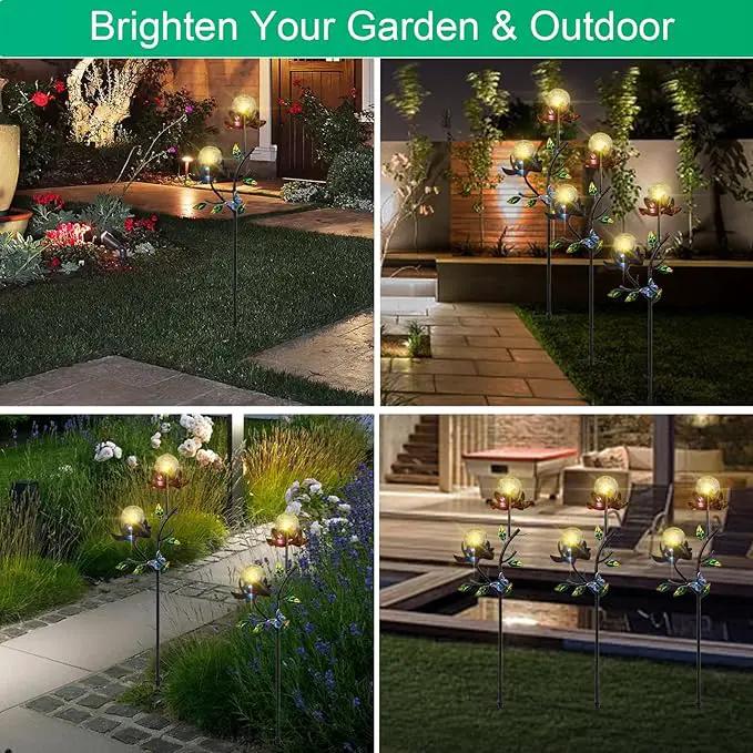VCUTEKA Solar Garden Light Solar Flowers Light with LED Crackle Glass Globe Solar Lights Outdoor Metal Garden Stake Wind Spinner for Garden Decoration, Patio Decor, Yard Decor and Gift for Mother by GreenHaven Gardens