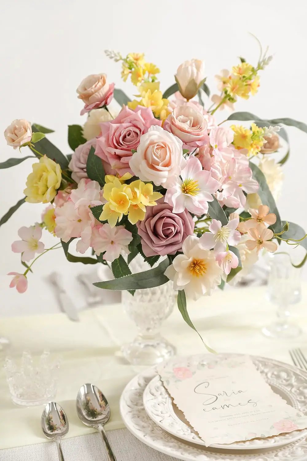 Artificial Flowers Combo for DIY Centerpieces Arrangements Wedding Bouquets Centerpieces Arrangements Party Baby Shower Home Decorations (Yellow Pink) by GreenHaven Gardens