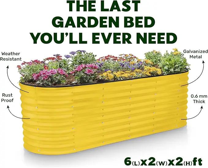 Galvanized Raised Garden Beds Outdoor // 6×2×2 ft Planter Raised Beds for Gardening, Vegetables, Flowers // Large Metal Garden Box (Yellow) // Patented Tool-Free Design by GreenHaven Gardens