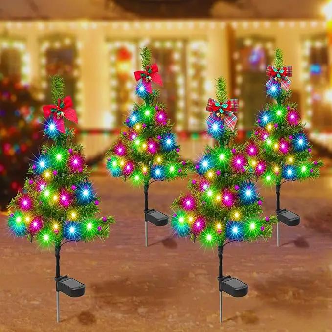 Libima 4 Pcs Solar Christmas Tree Garden Stake Lights Solar Outdoor 30 Inch Waterproof 80 LED Landscape Lights with 4 Bows 100 Artificial Berries and Ribbon for Xmas Decor Party Yard Patio Pathway by GreenHaven Gardens