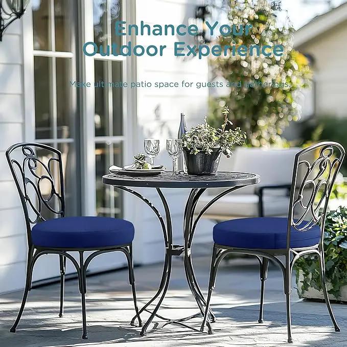 Codi Round Outdoor Chair Cushions 15 Inch, Patio Bistro Cushion Set of 2, Waterproof with Adjustable Straps, Navy 15x15'' by GreenHaven Gardens