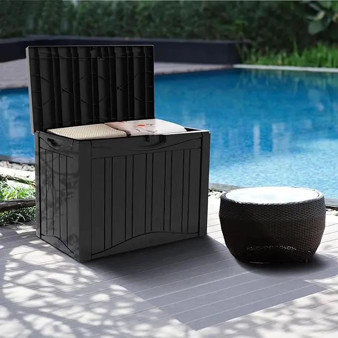 45 Gallon Outdoor Storage Box Waterproof Lockable Resin Deck Box Large, Patio Storage Bin for Pool Accessories Cushion Furniture, Garden Tools, UV-Resistant Outside Delivery Black by GreenHaven Gardens