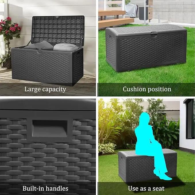 80 Plus Gallon Resin Deck Box, Waterproof Outdoor Storage Bin for Patio, Poolside, and Garden, Lockable & UV-Resistant, Ideal for Small Spaces, Black by GreenHaven Gardens