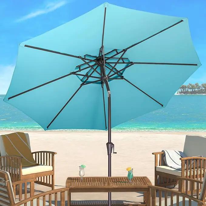 9ft Outdoor Patio Umbrella - 2 Tiers Table Umbrella Waterprool UV Protection, Sombrillas de Patio with Push Button Tilt&Crank, Sun Umbrella for Pool, Porch, Garden, Backyard(Sky Blue) by GreenHaven Gardens