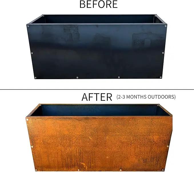 DIY CARTEL Corten Steel Rectangular Outdoor Planter Box, Rustic & Modern Farmhouse Design, Large Raised Metal Garden Bed for Commercial & Residential Use (36in x 12in x 16in) by GreenHaven Gardens