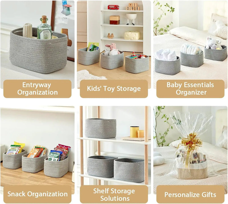 Small Cotton Rope Basket – Storage Bin for Organizing (10.6" x 6.7" x 6.7"), Bathroom Storage Basket for Shelf, Counter & Closet（Grey） by GreenHaven Gardens