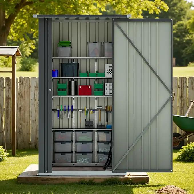 Greesum 3×3FT Outdoor Storage Shed, Metal Sheds with Sloping Roof and Lockable Single Door, Steel Tool Shed for Backyard, Bike, Patio, Garage, Lawn, Black by GreenHaven Gardens