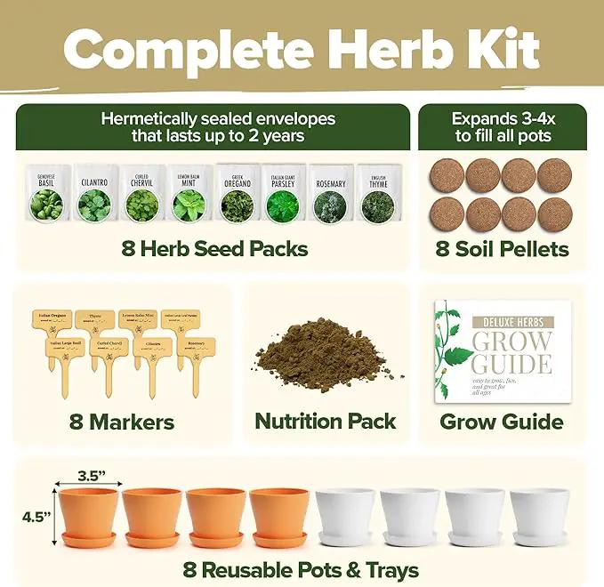 HOME GROWN 𝗣𝗥𝗘𝗠𝗜𝗨𝗠 𝗛𝗘𝗥𝗕 𝗞𝗜𝗧 8 Herb Seeds Garden Kit, Complete Indoor Planter Gift with Basil Cilantro Mint & More, Unique Kitchen Growing Set for Women Men, Birthday Housewarming Present by GreenHaven Gardens