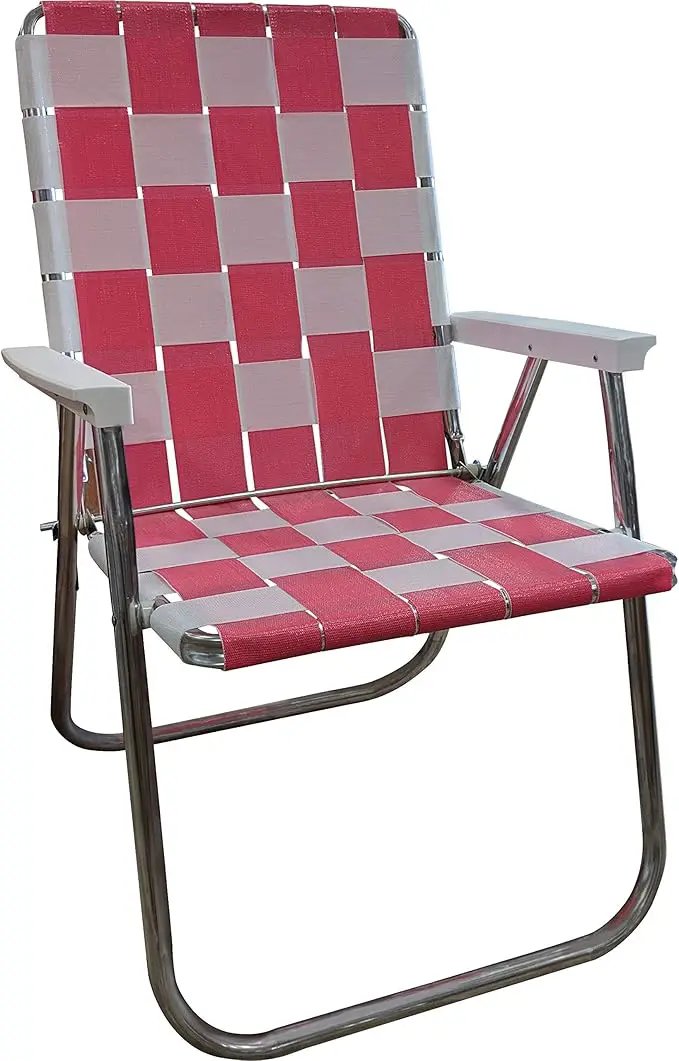 Lawn Chair USA Folding Aluminum Outdoor Patio Lawn Chair | Heavy-Duty Webbed Chairs for Camping, Sports, Beach, Yard & Tailgating | Lightweight Portable | Classic - Pink/White by GreenHaven Gardens