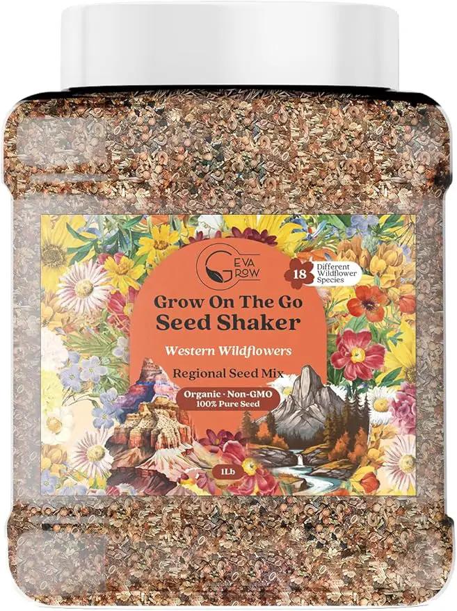 GevaGrow - Western Wildflower Seeds Regional Mix - Organic, Non-GMO - 100% Pure Seed - 18 Different Wildflowers Seeds of Annual and Perennial, 1LB Tub by GreenHaven Gardens