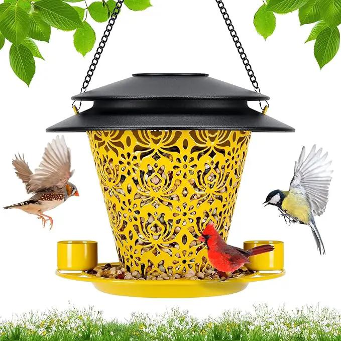 Solar Bird Feeders for Outside Hanging Metal Wild Bird Feeder Solar Lanterns Outdoor Waterproof Garden Decor for Yard Yellow by GreenHaven Gardens
