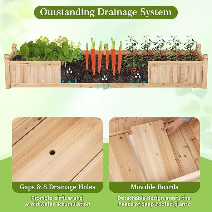 HAPPYGRILL Raised Garden Bed, Wooden Elevated Garden Box w/8 Drain Holes, Detachable Bottom Panels, Liner for Flowers Vegetables Herbs Fruits, Outdoor Planter Box for Backyard Lawn, 89" x 23.5" x 16" by GreenHaven Gardens