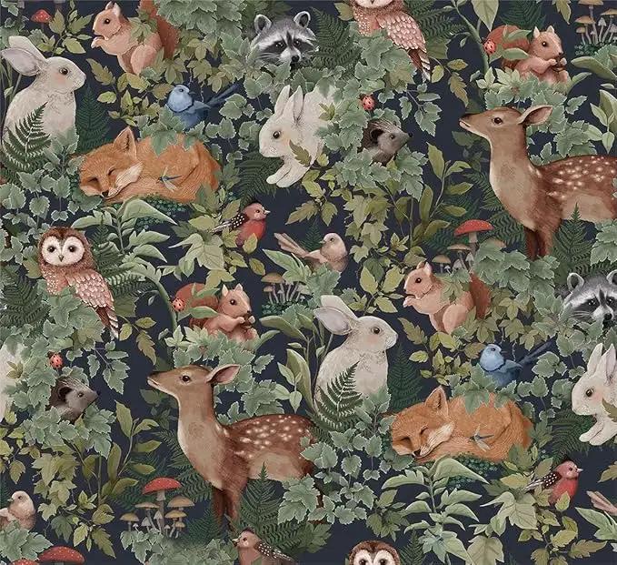 Green Plants Leaf Animal Forest Deer Rabbits Squirrel Owl Peel and Stick Wallpaper Self Adhesive Removable Easy Peel Off Contact Stick on Wall Paper for Bedroom Cabinet Renter Friendly by GreenHaven Gardens