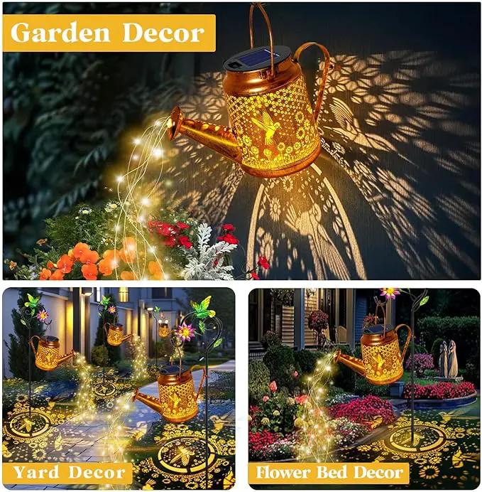 Solar Watering Can Lights, Hummingbird Hanging Lanterns Outdoor, Gardening Gifts for Mom Women Grandma Birthday, Waterproof Solar Lights Garden Decor for Outside Yard Art Patio Porch Lawn Backyard by GreenHaven Gardens