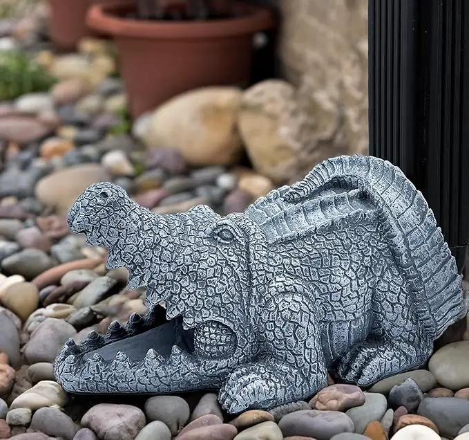 Realistic Crocodile Statue, Garden Rain Downspout Diverter, Splash Block & Gutter Extender, Decorative 3"x4" Gutter Extension, Outdoor Decor Sculpture, Unique Gutter Downspout Decoration by GreenHaven Gardens