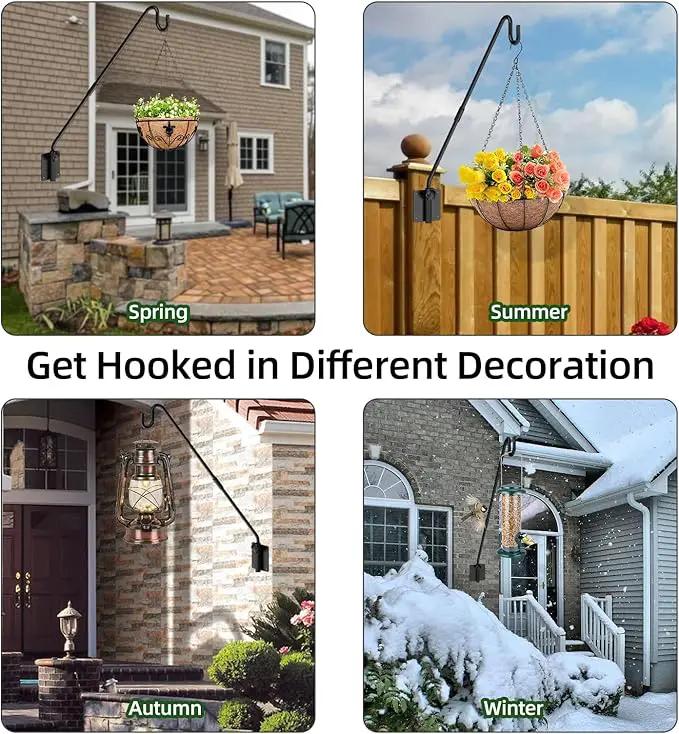 Deck Hook Wall Mounted,Extended Plant Hanger Outdoor,Bird Feeder Hanger-Metal Fence Shepherds Hooks Bracket for Hanging Hummingbird Feeder,Planter,Flower Baskets,Lantern-360°Rotating Pole by GreenHaven Gardens