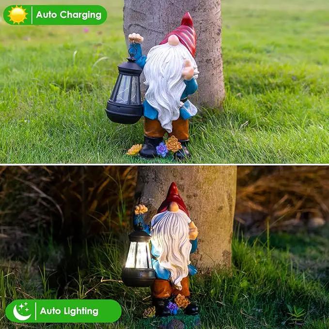 Solar Garden Statue Lights Gnome Figurine with Solar Lantern, Outdoor Garden Succulent Ornaments Waterproof Christmas Decoration for Outside Patio Yard Lawn Decor by GreenHaven Gardens