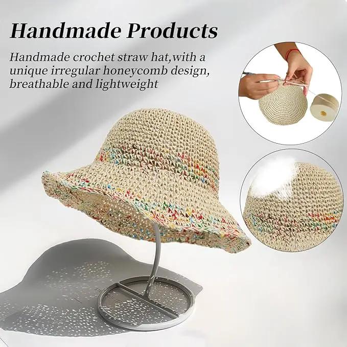 Floppy Big Beach Straw Hats for Women Foldable Summer Wide Brim Packable Sun Hat Womens Travel Straw Fedora Hat by GreenHaven Gardens