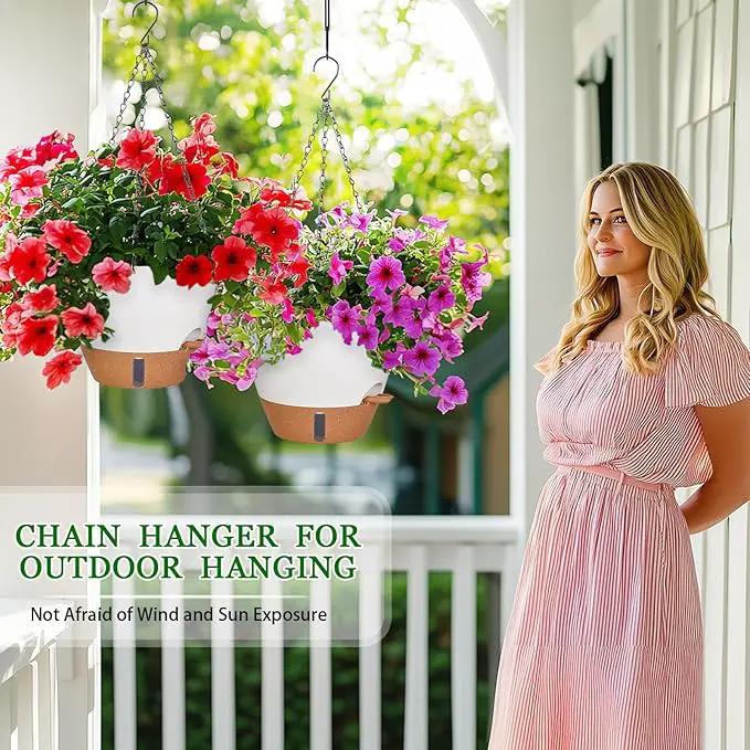 10 Inch Hanging Planters for Indoor Plants & Outdoor - 2 Pack Self-Watering Hanging Pots with Drainage Holes, Visual Reservoir, 2 Hangers - Self-Watering Hanging Baskets Flower Pots by GreenHaven Gardens
