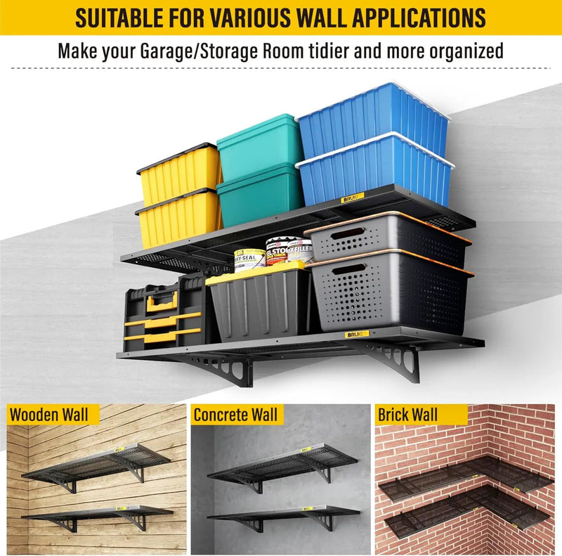 2Pack 1.64x4ft Adjustable Metal Garage Wall Shelving Heavy Duty Garage Storage Shelf Wall Mounted Black by GreenHaven Gardens