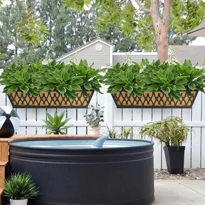 2 Pack 24 Inch Window Boxes Planters Railing Planter Box with Adjustable Brackets for Porch Fence Patio Balcony Hanging Flower Baskets with Coco Liners for Outdoor Garden Décor - Black by GreenHaven Gardens