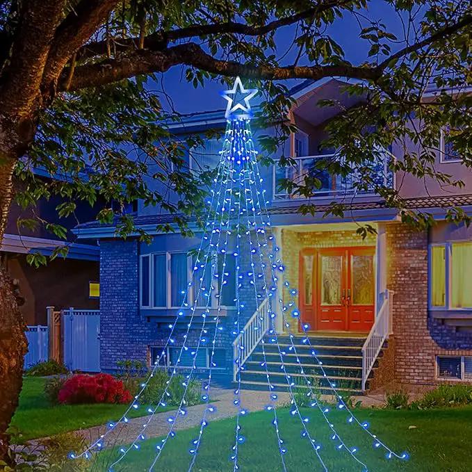 Christmas Decorations Star String Lights, 320 LED Waterfall Tree Lights with 13" Topper Star 8 Lighting Modes Indoor Outdoor Decorative for New Year, Holiday, Wedding, Party by GreenHaven Gardens