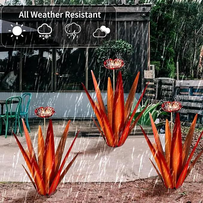 Large Tequila Rustic Sculpture, Rustic Metal Agave Plants for Outdoor Patio Yard, Home Decor Hand Painted Metal Agave Garden Yard Statue, Outdoor Lawn Ornaments (Red - L (W/Bird Feeder)) by GreenHaven Gardens