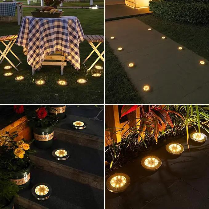 ODEETRONIC Solar Ground Lights Outdoor, 12 Packs 8 LED Solar Path Lights, Solar-Powered Disk Light Waterproof, In-ground Puck Light Flat Pathway Lamp for Landscape Pathway Patio Walkway, Warm White by GreenHaven Gardens