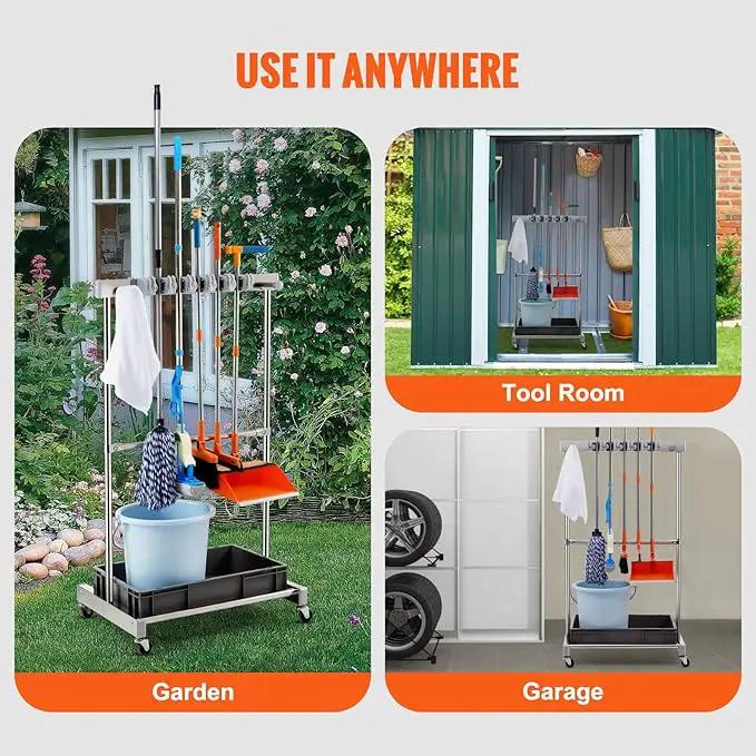 VEVOR Garden Tool Organizer, 10 Slots with Hooks, Yard Tool Tower Rack with Wheels for Garage Organization and Storage, Hold Long-Handled Tool/Rake/Broom, Metal Tool Stand Holder for Shed, Outdoor by GreenHaven Gardens