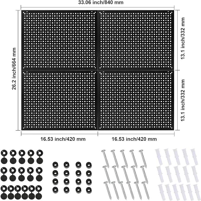 4 Pack Heavy Duty Steel Pegboard Garage Organization Panels,Universal 1/8 and 1/4 Pegboard Accessories,Suitable for Tool Storage,Garage Storage etc.(Black, 16X12) by GreenHaven Gardens