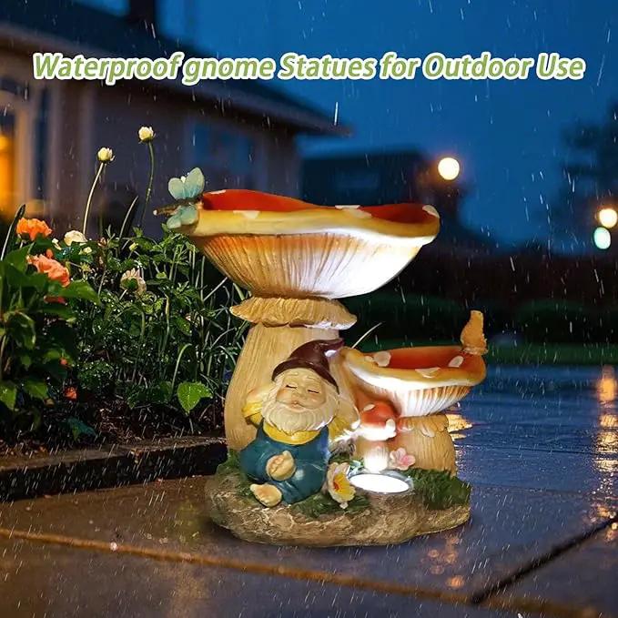 Garden Gnome Statue, Solar Powered Gnome Figurine with Mushroom Decor, Waterproof Resin Lawn Ornamnets for Outdoor Patio Yard Home Tabletop Deocr, Ideal Gifts for Mom by GreenHaven Gardens