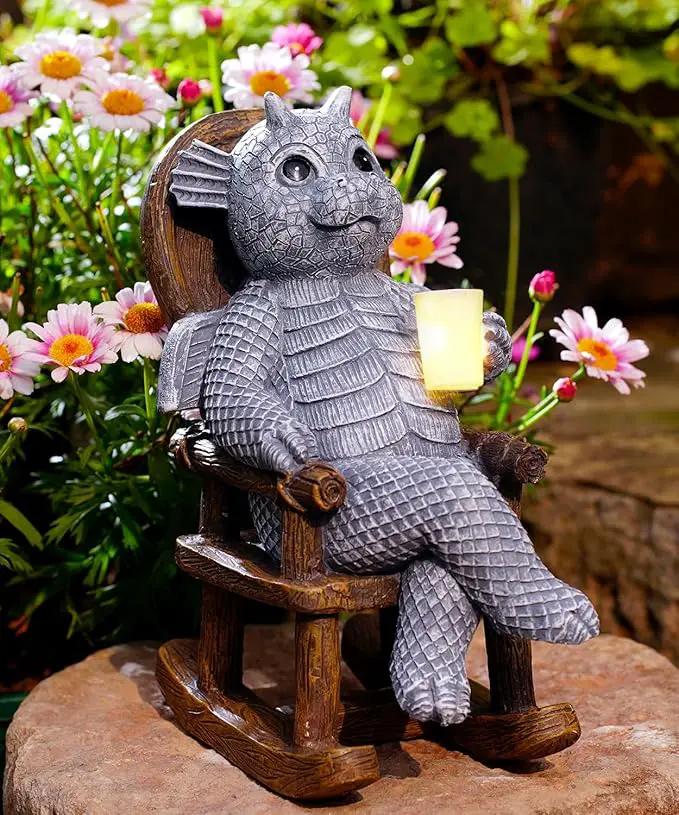 Solar Dragon Statues Garden Decor: Home Desk Decorations Desktop Accessories Outdoor Indoor Figurines Yard Art - Gifts for Mom Women by GreenHaven Gardens