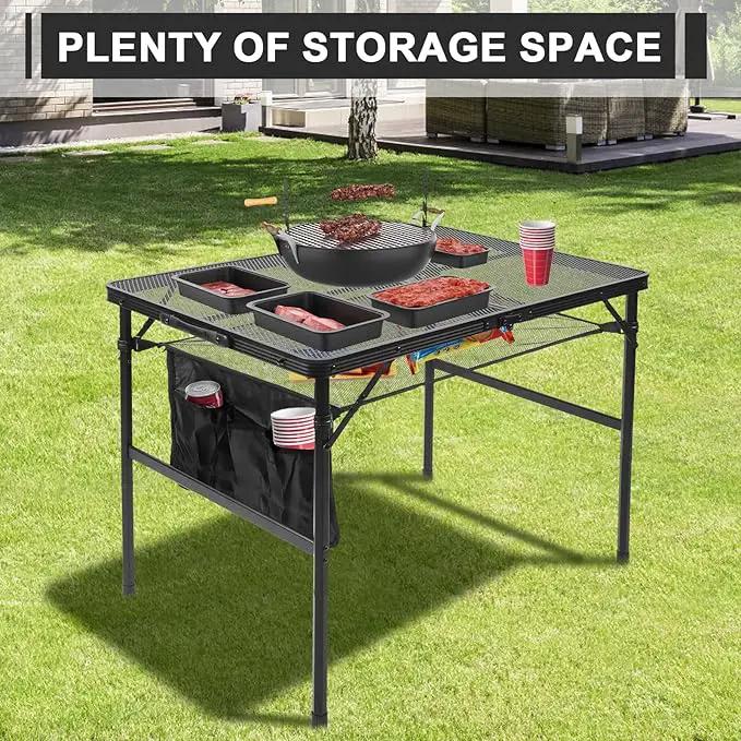 Folding Grill 3x2 FT Portable Camping Table, Lightweight Height Adjustable Metal Picnic Outdoor Table with Mesh Desktop and Mesh Bag, Beach and BBQ, Party by GreenHaven Gardens