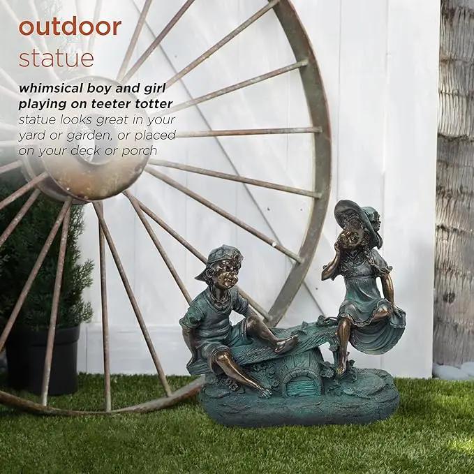 Alpine Corporation 14" Tall Indoor/Outdoor Girl and Boy Playing on Teeter Totter Statue Yard Art Decoration by GreenHaven Gardens
