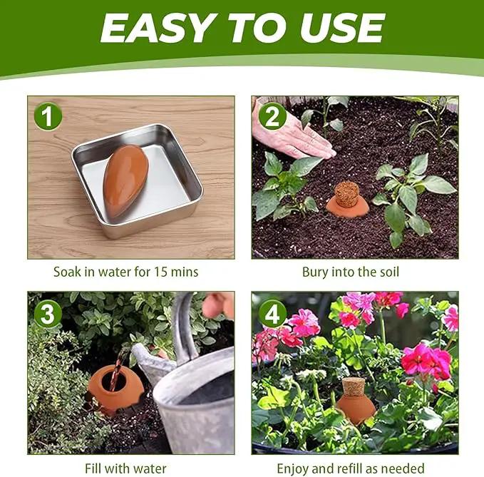 4 Pack Olla Watering Pot, Self Watering Globes 5.2oz Slow Release Terracotta Watering Spikes for Indoor Outdoor Plants, Easy to Refill Automatic Dripping Clay Bulbs Planter Insert (4.9" Tall, Cone) by GreenHaven Gardens