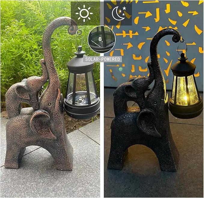 Elephant Statues Garden Decor with LED Solar Lights-Lucky Elephant Mother Gifts for Women, Men or Daughter, Unique Housewarming Gifts and Yard Decoration (Gold) by GreenHaven Gardens