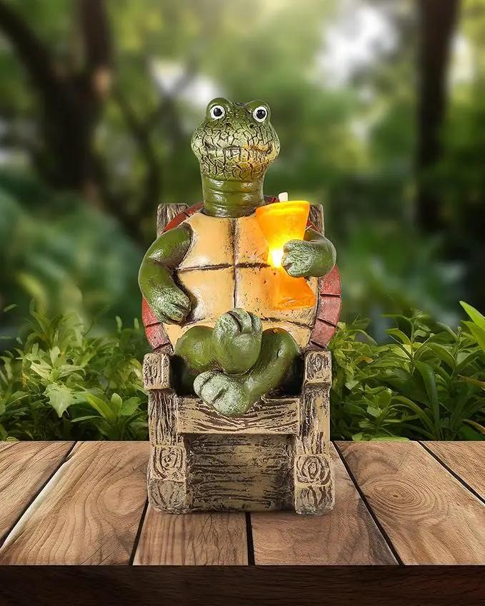iStatue Solar-Powered Turtle Figurine Light with Glowing Cup - 5.5 in Lifelike LED Decorative Lamp for Outdoor Ambiance - Patio Table, Yard & Garden Decor (Turtle) by GreenHaven Gardens