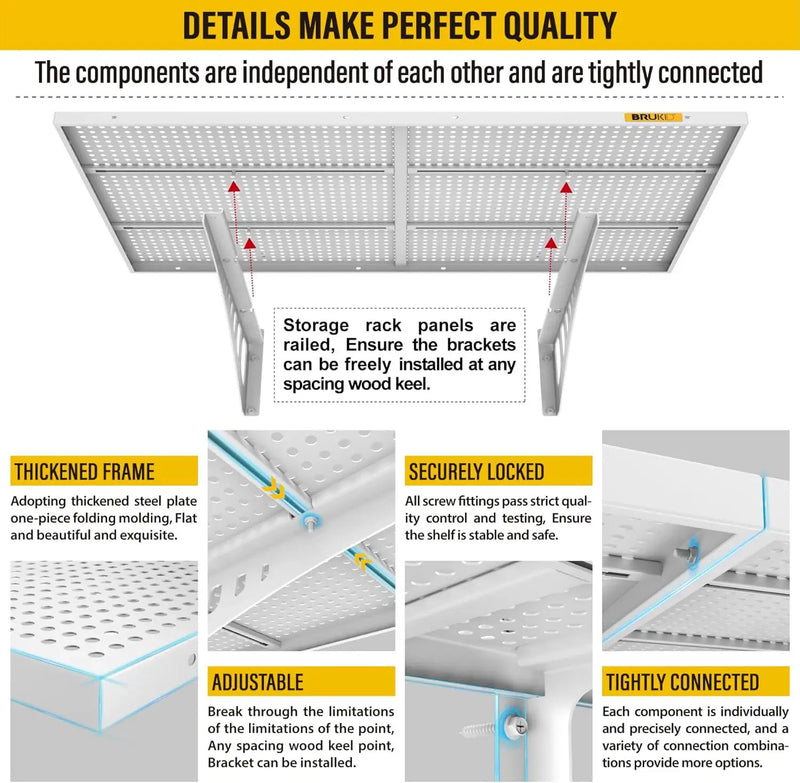4Pack 2x3ft Adjustable Metal Garage Wall Shelving Heavy Duty Garage Storage Shelf Wall Mounted White by GreenHaven Gardens