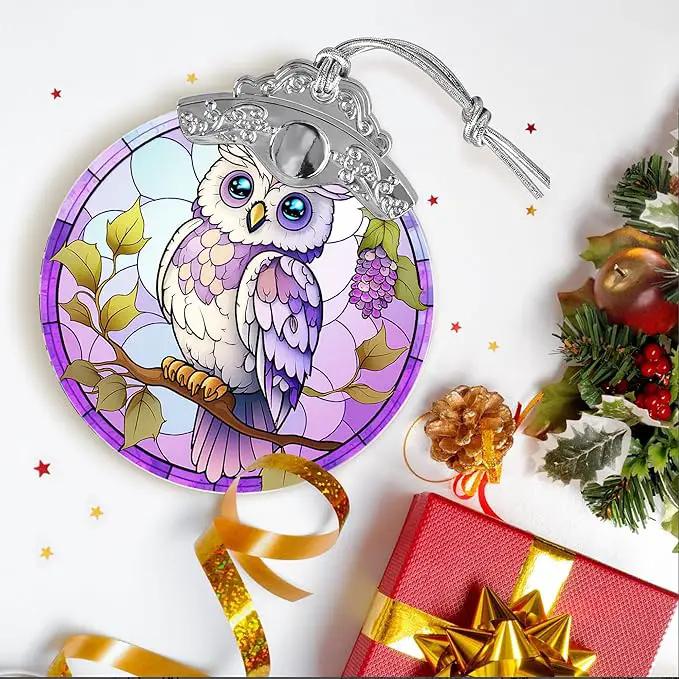 Stained Glass Suncatcher, Jocidea Owl Ornament, Christmas Ornaments, Holidays Ornaments, Christmas Tree Decor, Owl Decor for Home, Owl Gifts by GreenHaven Gardens