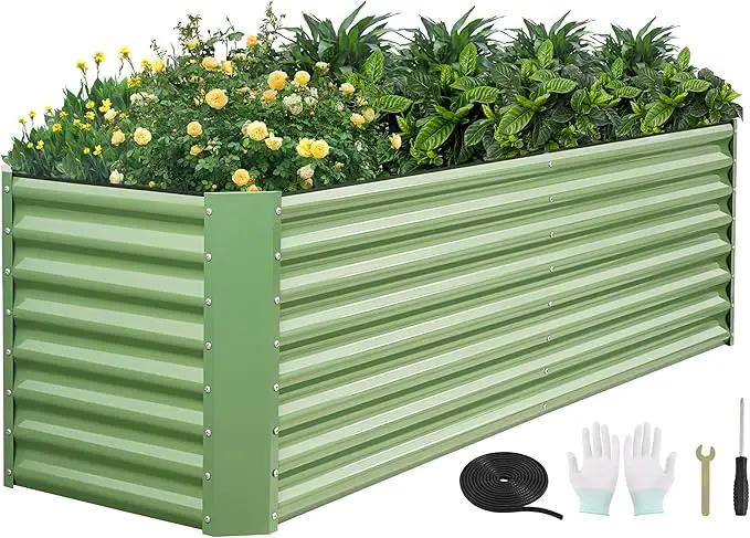8x2x2ft Raised Garden Bed - Galvanized Deep Root Planter Boxes Outdoor with Wing Nuts and Safety Edges for Gardening Vegetables, Flowers, Herbs, Succulents - Olive Green by GreenHaven Gardens
