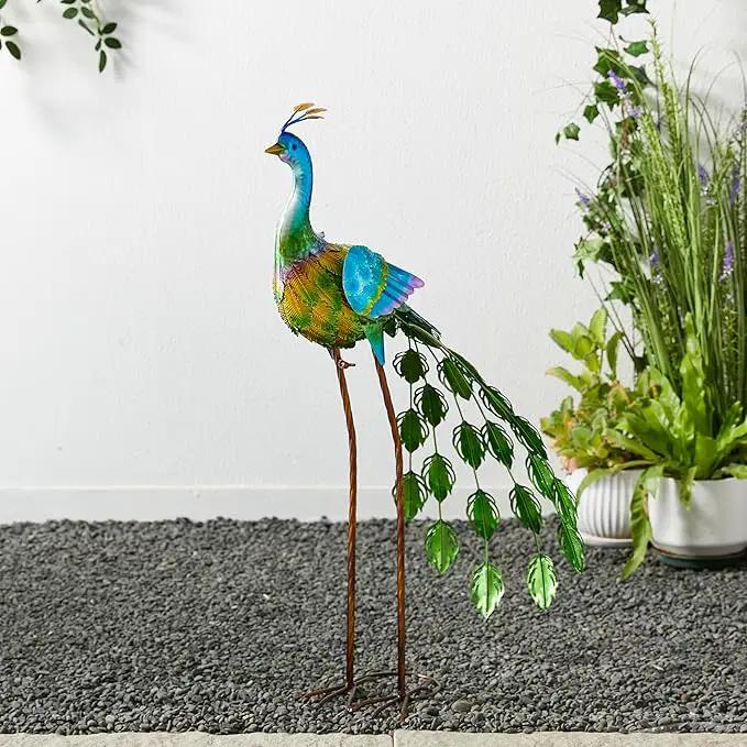 Glitzhome Metal Standing Peacock Garden Statue with Stakes Outdoor Decoration, 32" H by GreenHaven Gardens