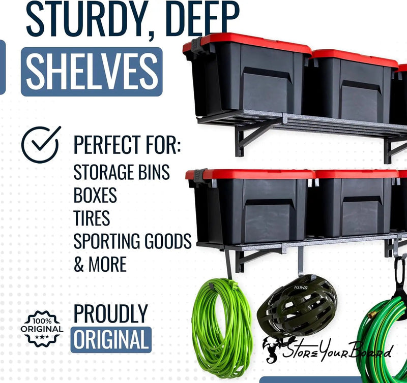 StoreYourBoard 2-Pack Heavy Duty Wall Shelves – Wall-Mounted Garage Storage Shelving and Organization for Sheds, Closets, or Utility Rooms – Holds 200 lbs, 1ft x 4ft, Hammered Gray by GreenHaven Gardens