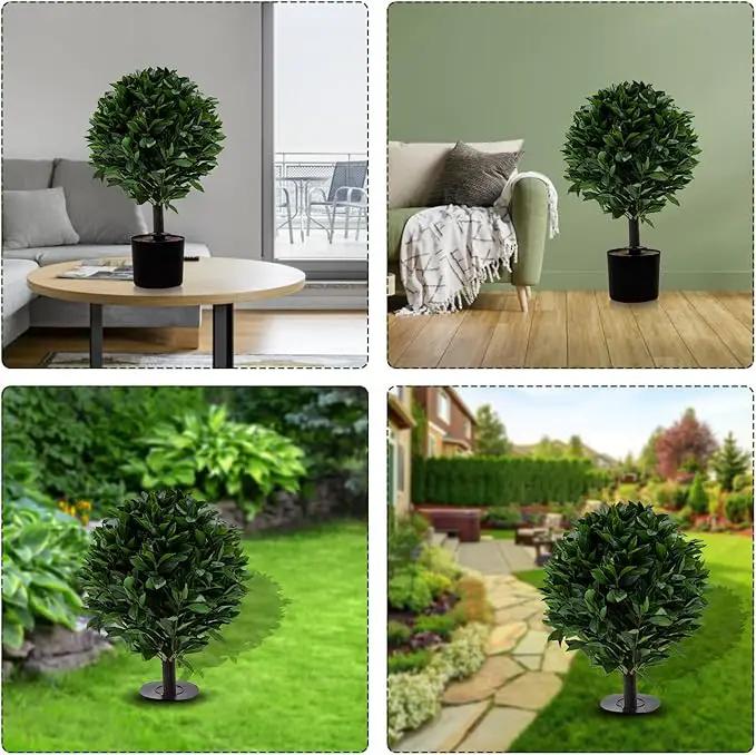 24" Outdoor Evergreens in Outdoor Artificial Shrub Potted Plant Plant for Indoor Porch of Home and Office 2 Pieces a Set Topiary Trees Faux Boxwood with Spike. Easy to Push in The Ground by GreenHaven Gardens