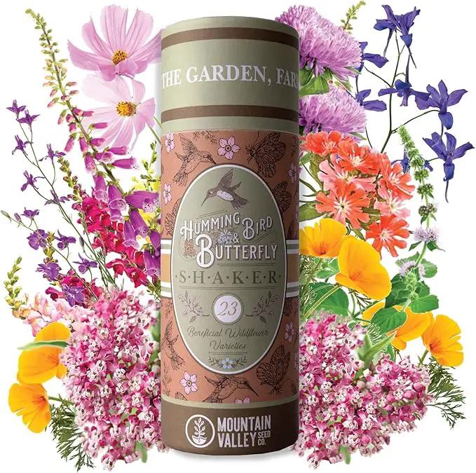 Wildflower Seeds Shaker - Hummingbird and Butterfly Mix - 100,000+ Wild Flower Seeds - in Beautiful Easy to Sow Seed Shaker - Attract Pollinators with These 23 Pure Non-GMO Varieties by GreenHaven Gardens