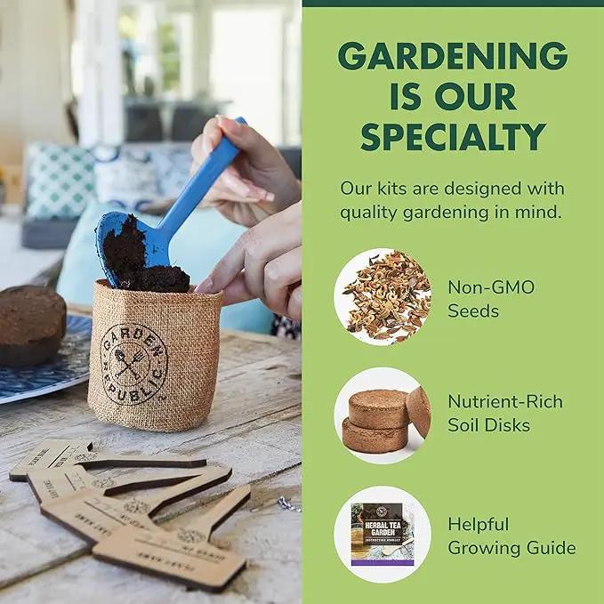 Indoor Herb Garden Seed Starter Kit - Herbal Tea Growing Kits, Grow Medicinal Herbs Indoors, Seeds for Planting, Soil, Plant Markers, Pots, Infuser, Planter Box, Gardening Gifts for Women by GreenHaven Gardens