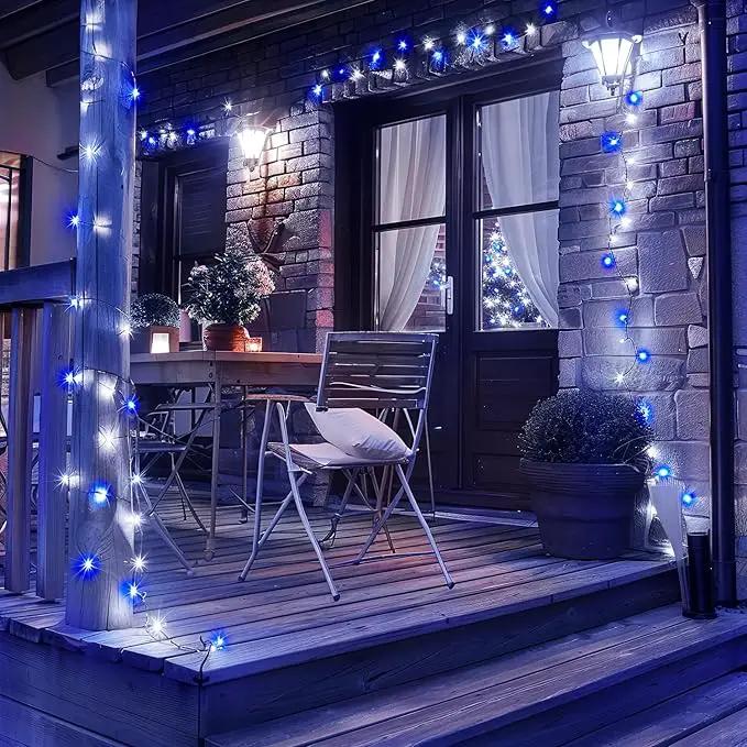 JMEXSUSS 2 Pack Blue and White Solar String Lights, Each 100 LED 33ft Solar Christmas Lights Outdoor Waterproof, 8 Modes Green Wire Solar Lights for Outside Garden Patio Party Decoration by GreenHaven Gardens