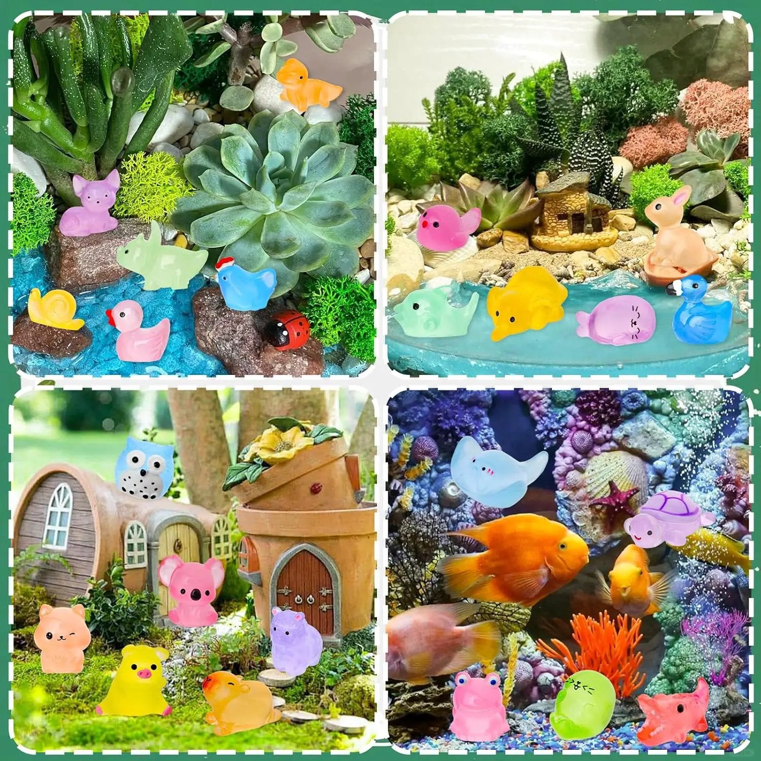 200pcs Luminous Mini Resin Animals 30 Types Miniature Resin Animal Figurines to Hide Bulk Glow in The Dark Tiny Ducks Frogs Small Cat Bunnies for Fairy Garden Micro Landscape Dollhouse Accessories by GreenHaven Gardens