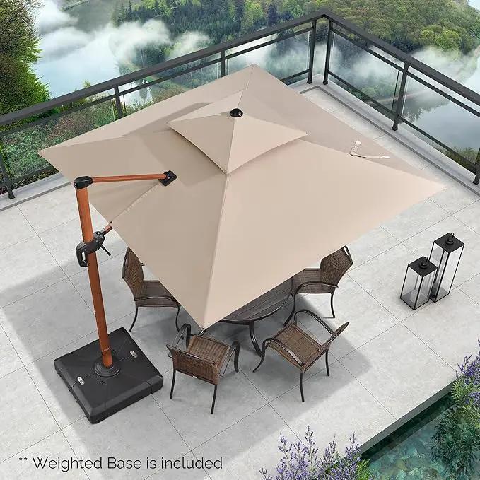 PURPLE LEAF Patio Umbrella with Base Outdoor Square Umbrella Large Cantilever Umbrella Windproof Offset Umbrella Heavy Duty Sun Umbrella for Garden Deck Pool Patio, 9ft Beige by GreenHaven Gardens