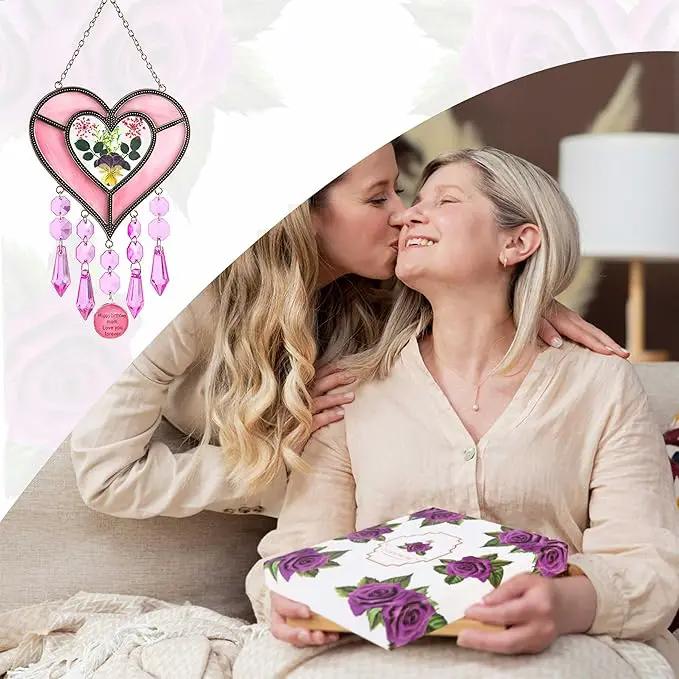 Mom's Birthday Gift Cool Pink Glass Heart Sun Catcher by GreenHaven Gardens